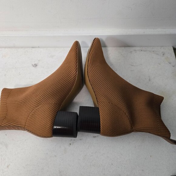 Everlane Women's Size 8 The Glove Sock Boots Toffee Brown Ribbed Knit Block Heel - Picture 4 of 11